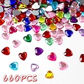 660 pcs Multiple Colors Acrylic Heart Valentines Day Decorations for Table,Plastic Red/Pink Hearts Vase Filler Flat Back Heart Rhinestones,0.5 inch