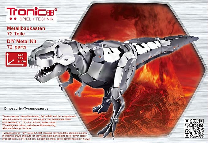 Metallbaukasten Dino-Saurier Tyranno-Saurus Steckbausatz 3D Bausatz Stecksystem 72 Teile ab 12 Jahre Anleitung Modellbau Kit 