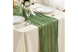 EUHAMS Sage Green Cheesecloth Table Runner - 13.3Ft Boho Gauze Cheese Cloth Table Runner 35x160 Inch Long Romantic Sheer TableRunner for Wedding Bridal Baby Shower Birthday Party Tables Decoration