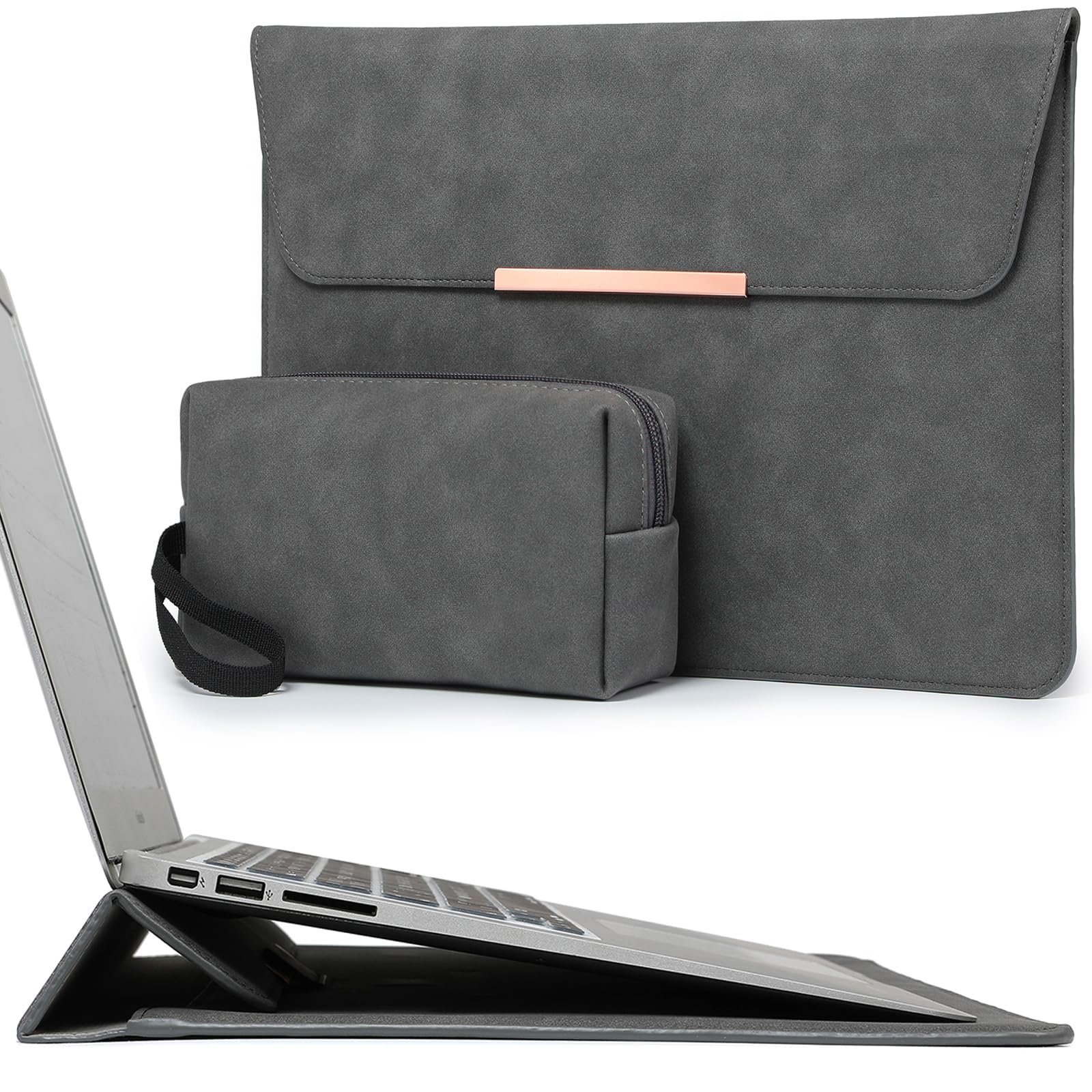 HYZUO 13 Inch Laptop Sleeve Case with Stand for MacBook Air 13 M5 A3449 M4 M3 M2 M1 2026-2018, 13" MacBook Neo 2026 A3404, MacBook Pro 13 M2 M1, 13" iPad Pro/Air, Surface Pro, Space Grey(Smiley)