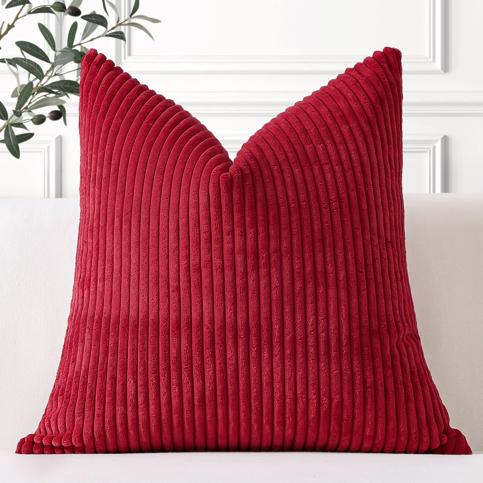 Artscope Cozy Striped Corduroy Cushion Cover 45x45cm Super Soft Decorative Square Throw Pillow Covers Case for Sofa Couch Bedroom Car Decor 18 x 18 Inches, Burgundy