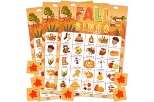 HEYINSHEN 24 Players Fall Bingo Card Autumn Bingo Games for Kids Autumn Harvest Card Game Fall Crafts for Family Fall Craft Supplies Thanksgiving Bingo Cards for Classroom Activities Party Favors