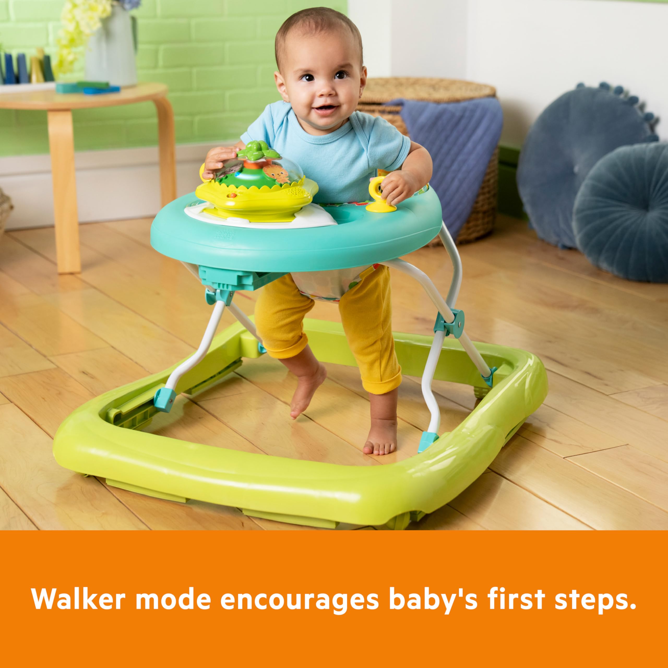 Bright Starts Wanderlights 2 Ways to Play Baby Walker, 10+ Melodies & Sounds, Light Up Spinning Toy, Ages 6 Months+