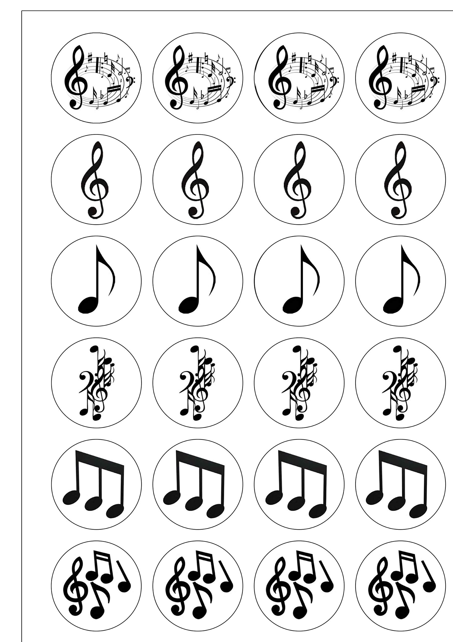 24 Precut Musical Music Note Edible Cupcake Cake Toppers
