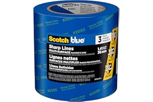 ScotchBlue Sharp Lines Multi-Surface Painter's Tape, 1.41 Inches x 60 Yards, 3 Rolls, Blue, Paint Tape Protects Surfaces and Removes Easily, Edge-Lock Painting Tape for Indoor and Outdoor Use