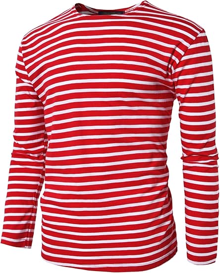 Amazon H2h メンズ ウィメンズ カジュアル ファッションマリンスタイルボーダークルーネックロンt 男女兼用 Kmttl0421 Redwhite Xl Tシャツ カットソー 通販