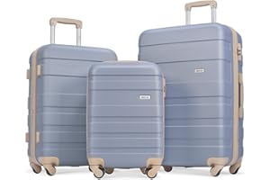 Merax Luggage Sets 3 Piece, ABS Hardshell Suitcase with Spinner Wheels Lightweight with TSA Lock, Blue and Khaki, 20/24/28 Inch