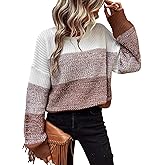 WDIRARA Women's Color Block Sweater Crew Neck Long Sleeve Pullover Oversized Knit Tops