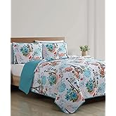 VCNY Home Blue Quilt for Queen Bed - 3-Piece Full or Queen Comforter Alternative, Bedspread Coverlet with Shams (Eiffel Paris Decor)