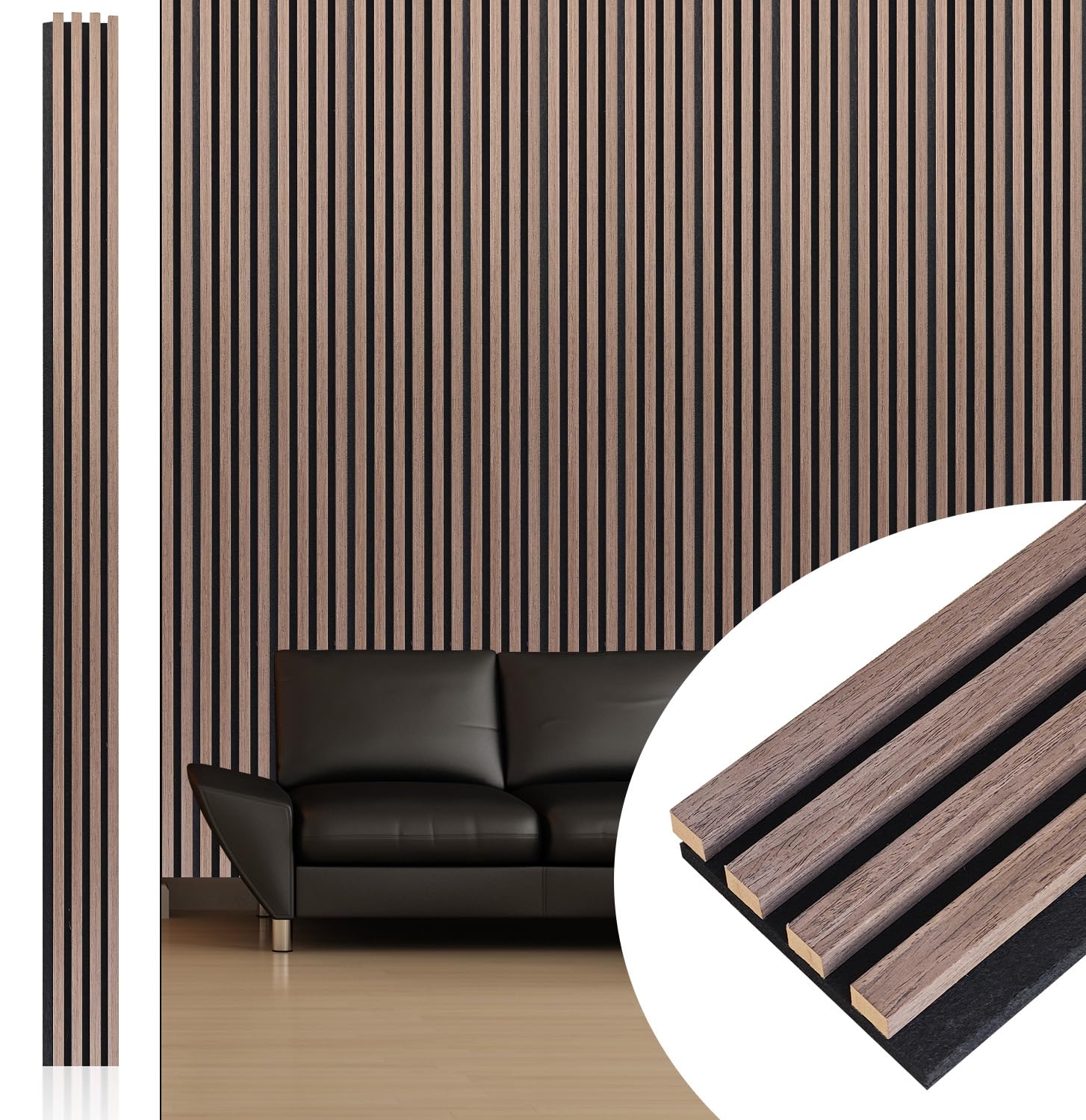 Photo 1 of NeatiEase Wood Wall Panels, 9 Feet Acoustic Slat Wall Panels for Interior Wall Decor and Noise Reduction, Decorative Slat Wall Paneling, Smoked Oak, 6-Piece