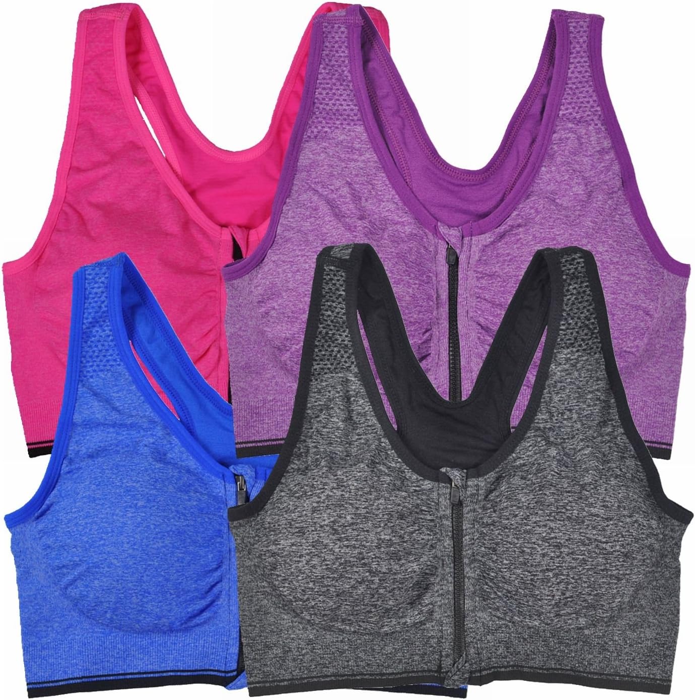 Women's Front Zipper Closure Sports Bra High Impact Support Racerback Workout Bras
