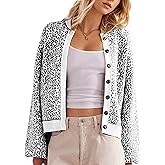 Burtell Women Slouchy Leopard Print Cardigan Sweaters Crew Neck Long Sleeve Button Down Knit Sweater Top Cheetah Graphic Coat