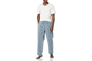 Amazon Essentials Men's Cotton Poplin Pant with Cotton Jersey T-Shirt Pajama Set