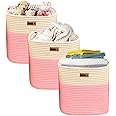 Amazon.com - MinmalLife Square Rope Basket (Set of 3) - Beige/Dark Pink ...