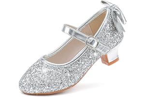 Dufannie Girls Dress Shoes Low Heel Princess Flats Mary Jane Flower Wedding Party Glitter Shoes for Kids Toddler
