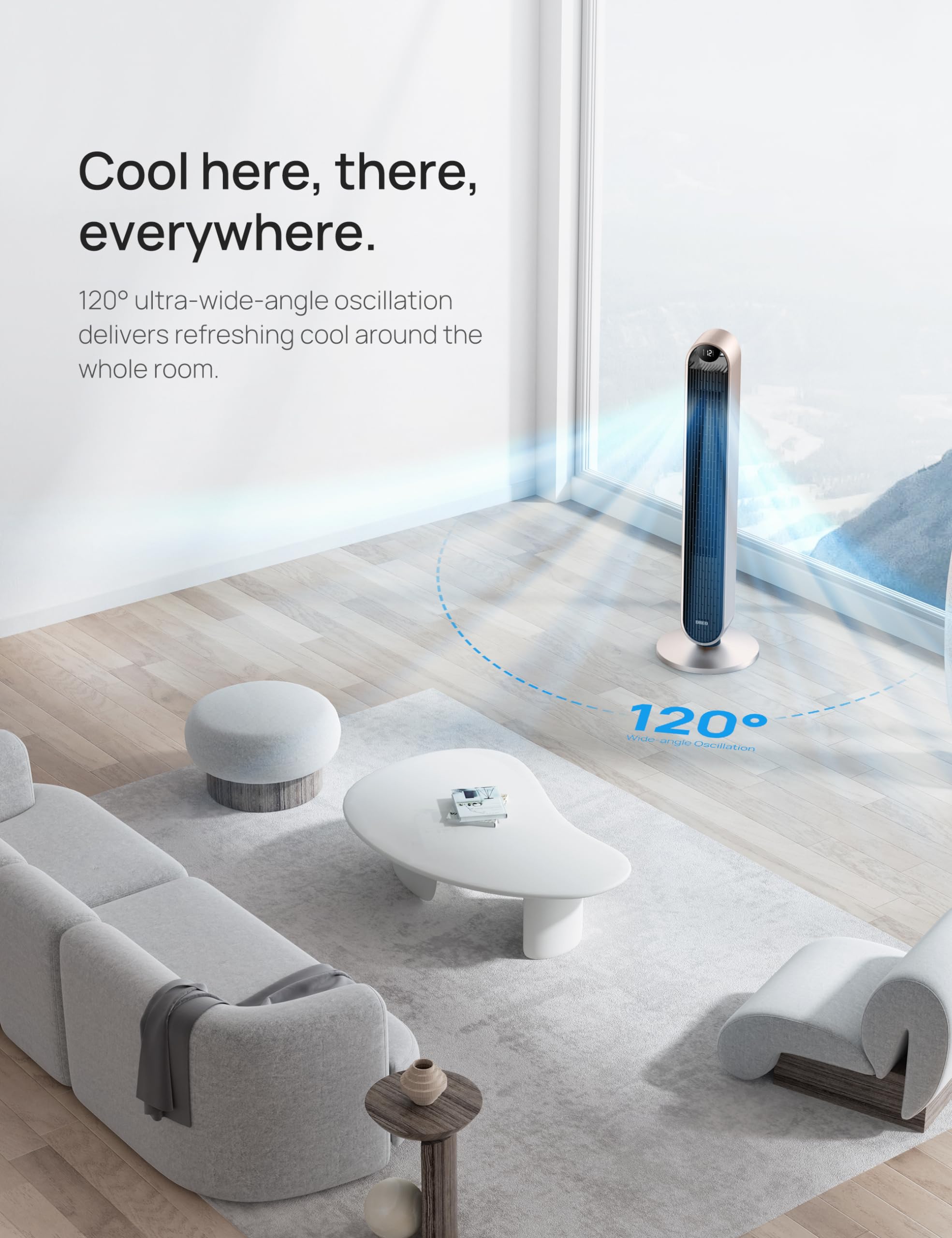 Dreo Smart Tower Fan Voice Control, 120° Oscillating Fan Works with Alexa/Google/App/Remote, 42 Inch, 25dB Quiet DC Bladeless Fan for Bedroom,12 Speeds, Floor Fan for Home, Office, Pilot Max S