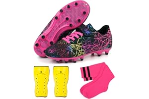 brooman Kids Firm Ground Soccer Cleats Girls Football Cleats with Shin Guards and Soccer Socks