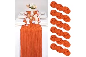SHOWGEOUS 6 Pack Orange Cheesecloth Table Runner Gauze Table Runner 10FT Long Semi-Sheer Table Runner Boho or Rustic Wedding Table Decor for Wedding Decor Arch Draping Bridal Shower Holiday Party