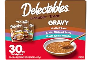 HARTZ New! Delectables Lickable Treat Gravy Variety Wet Cat Treat & Food Topper, Food Topper, Hydrating, Grain-Free, No Fillers, No by-Products, No Added Preservatives, 1.4oz Pouch, 30 Pack
