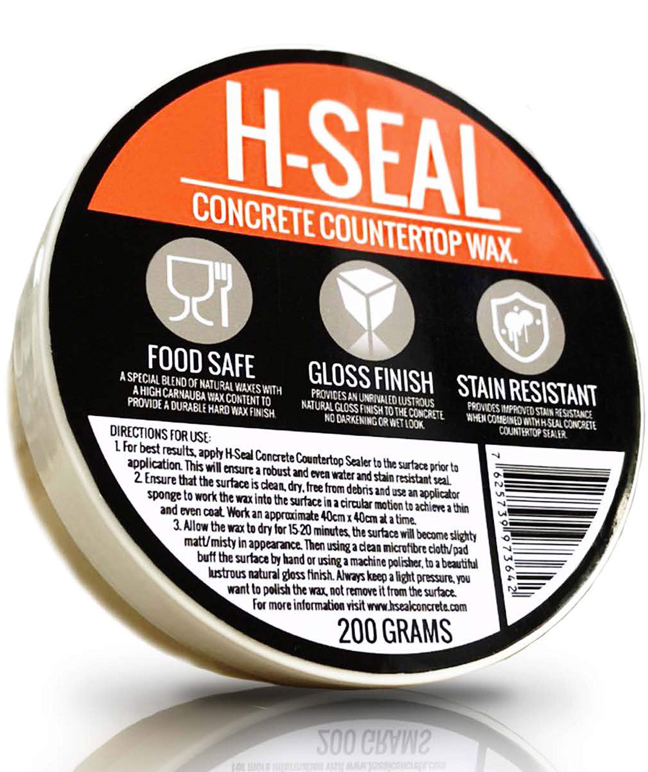 H-SEAL Concrete COUNTERTOP/WORKTOP Wax | FOOD SAFE | GLOSS FINISH | Increased STAIN RESISTANCE | High Temp (Includes: Wax Applicator & Polishing Cloth) (200G Kit)