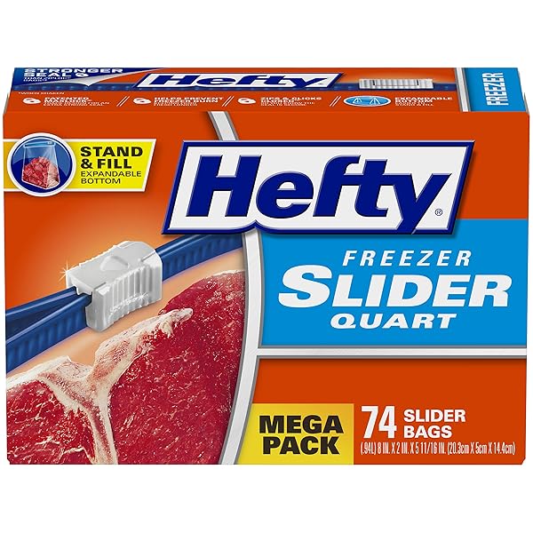 HEFTY SLIDER FREEZER BAGS – QUART, 74 COUNT