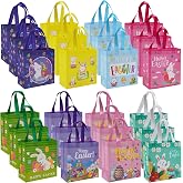 Fayayuan 24PCS Easter Gift Bags With Handle Bunny Egg Easter Basket Container, Reusable Non-Woven Easter Bags for Gifts Wrapping, Egg Hunt Game, Easter Party Supplies, 9.1&times;8.7&times;4.4inch