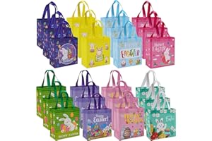 Fayayuan 24PCS Easter Gift Bags With Handle Bunny Egg Easter Basket Container, Reusable Non-Woven Easter Bags for Gifts Wrapping, Egg Hunt Game, Easter Party Supplies, 9.1×8.7×4.4inch