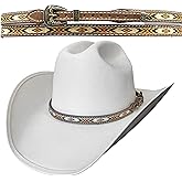 Rainbow Trimming Co. Genuine Leather Hat Band with Woven Center Trim and Adjustable Buckle for Cowboy Hats, Authentic Western Style