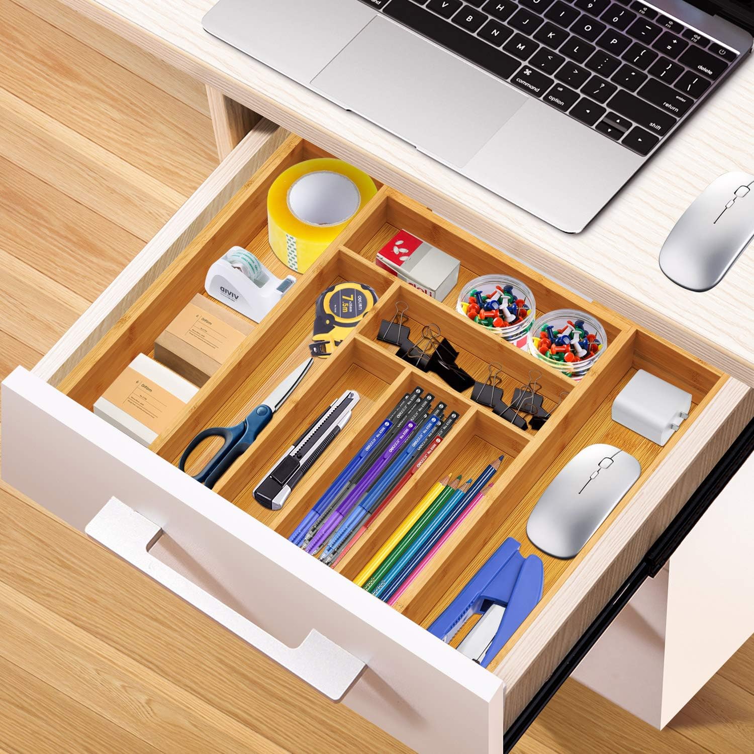Kitchen Drawer Organizer Expandable, Bamboo Silverware Tray for Kitchen Drawers, Utensils Drawer Organizer Multi-functional Silverware Holder for Kitchen Utensil and Flatware By FURNINXS -