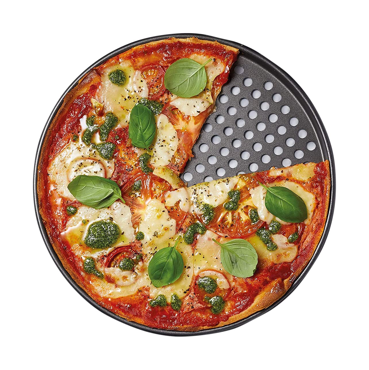 Round Pizza Baking Tray, Non-Stick Large 28cm/11inch Carbon Steel Pizza Tray Bakeware Plate Round Oven Tray Perforated Holes Air Flow Heat Resistant,Non-Toxic,Dishwasher Safe