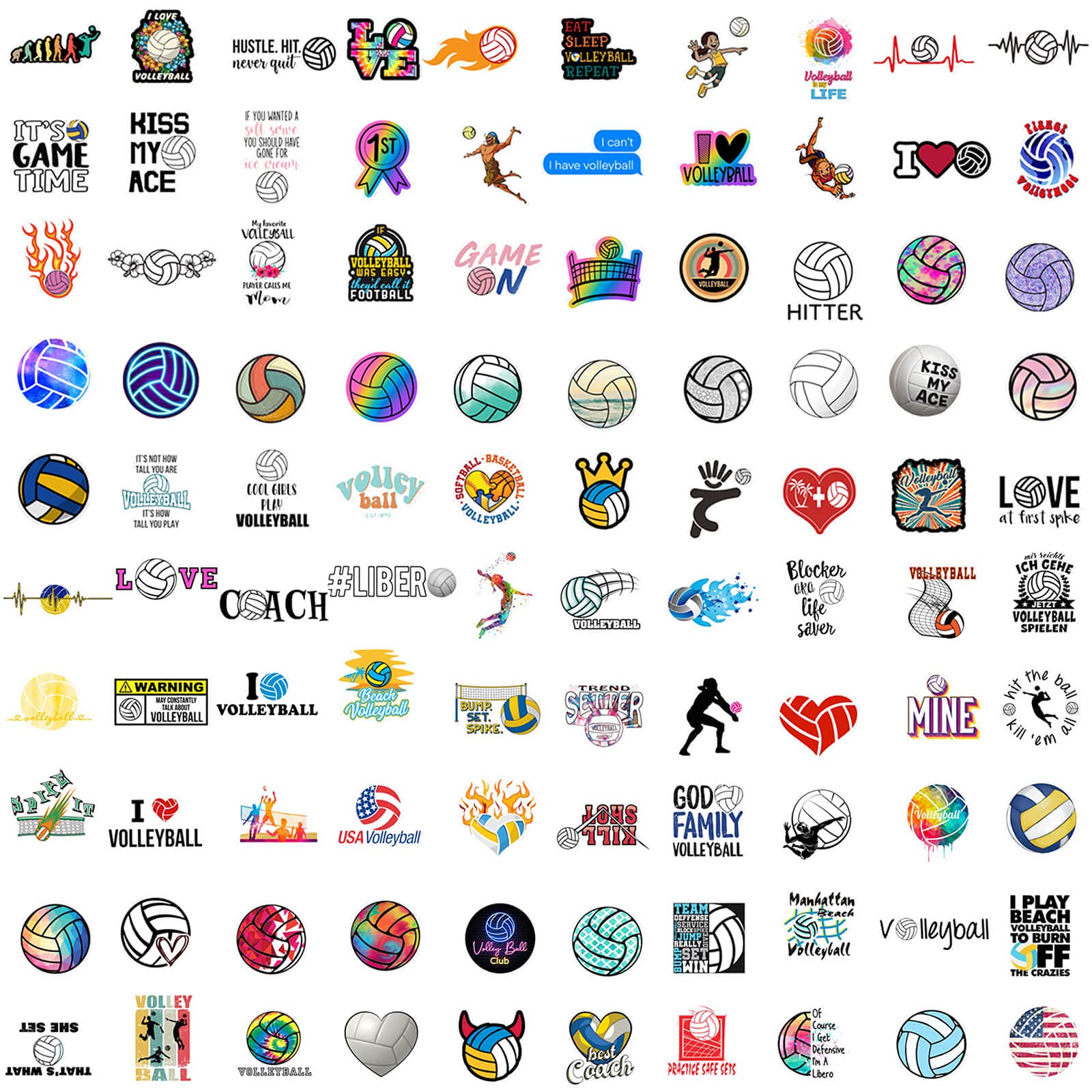 Volleyball Stickers, 100PCS Motivational Volleyball Water Bottle Stickers for Kids, Anywhere You Need Vinyl Waterproof Stuff