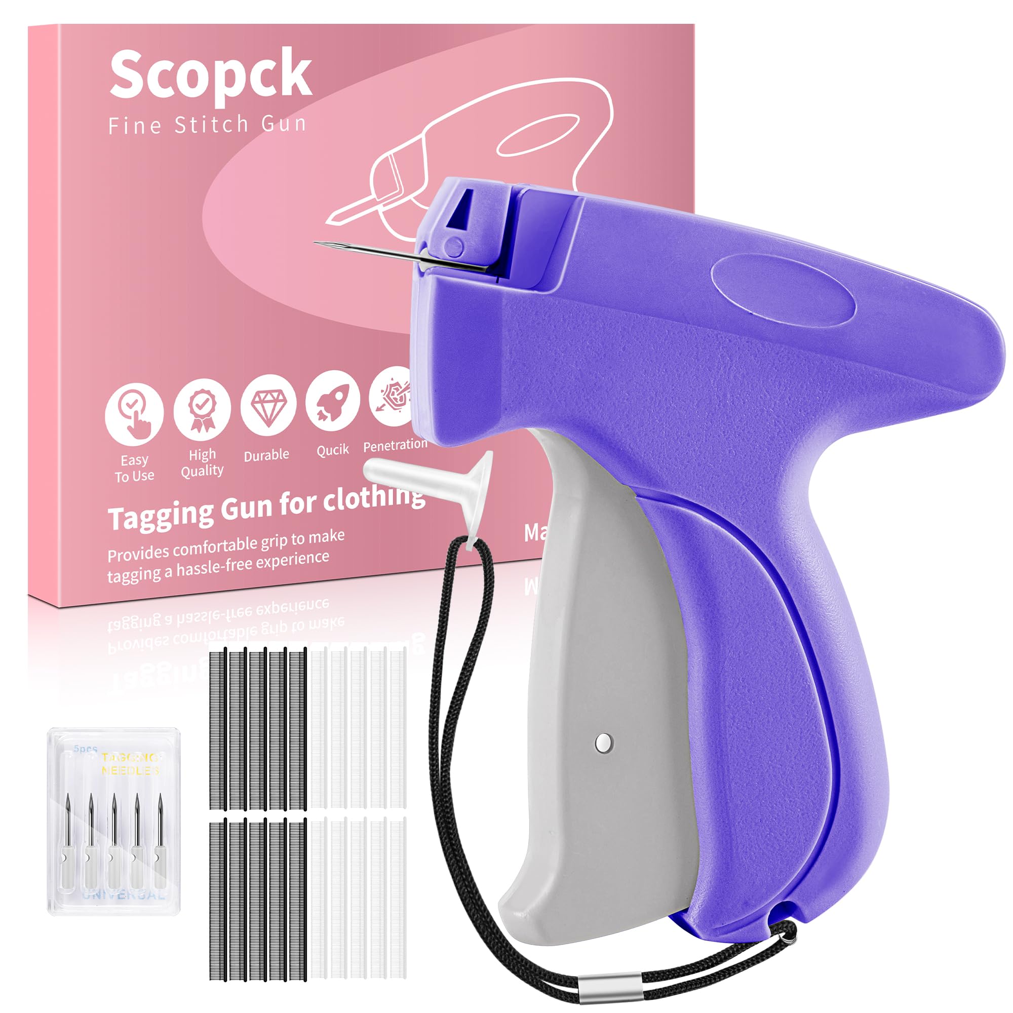 Photo 1 of Stitch  For Clothes - Handheld Stitch Gun Quick Clothing Fixer - Tagging Gun - Includes 6 Needle, 1000 Black Fasteners & 1000 White Fasteners (Pink/Orange)