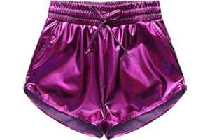LAKIOLINS Girls Metallic Shorts Sparkle Hot Pants Shiny Dance Outfits Atletic Short Pants