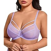 Avidlove Women's Sheer Mesh Bra Full Coverage Strappy Underwire Bras Unlined Sexy See Through Minimier Bra