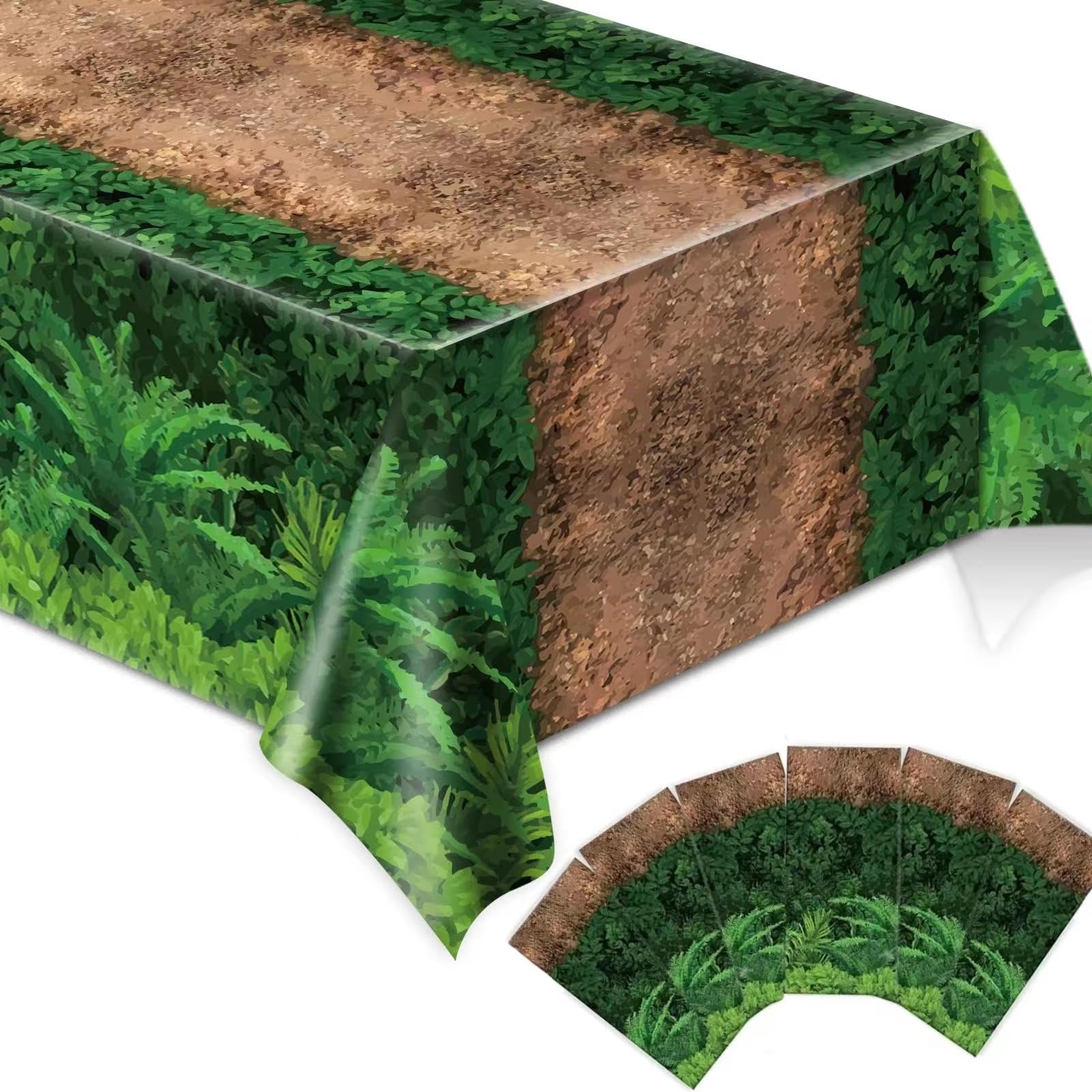 Photo 1 of Chiazllta 6pcs Forest Path Tablecloth Dinosaur Table Covers Woodland Birthday Party Supplies Safari Jungle Party Decoration for Baby Shower, Picnic, Camping 105 x 54 inch