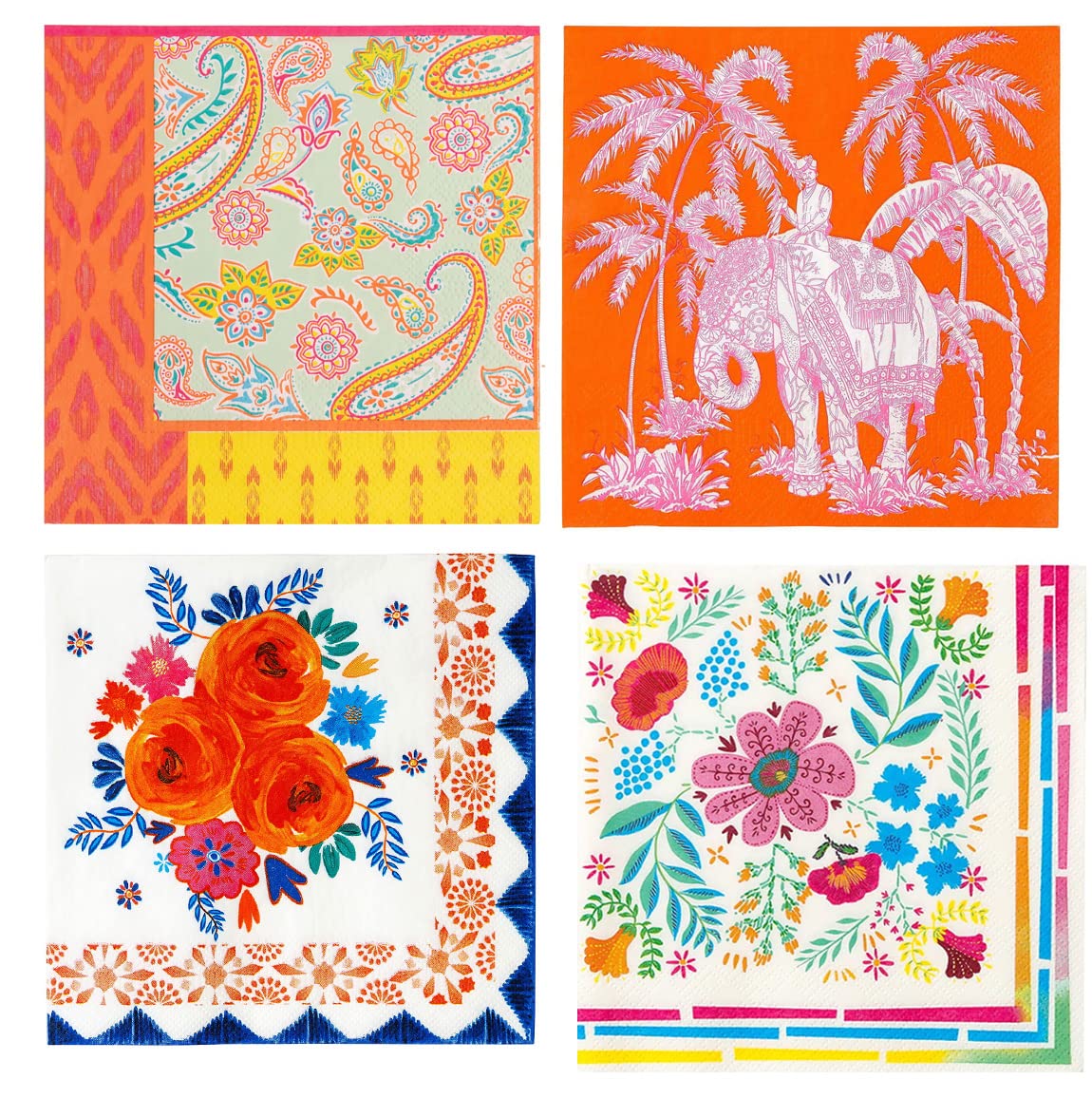 80pack Recyclable Floral Napkins | Bold & Colourful Paper Disposable Serviettes, Tableware for Spring, Summer Easter Decoupage | Made by Taking Tables