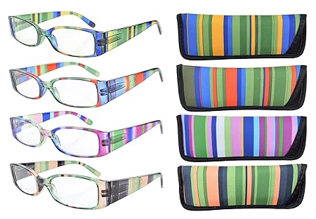 Eyekepper 4-Pack Gestreifte Tempel Frühlings Scharnier Lesebrille +1.0