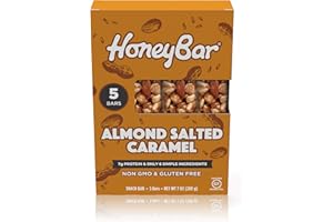 HoneyBar Snack Bar | Certified Gluten Free | Non-GMO | Vegetarian (Almond Salted Caramel, Pack of 5 Bars)
