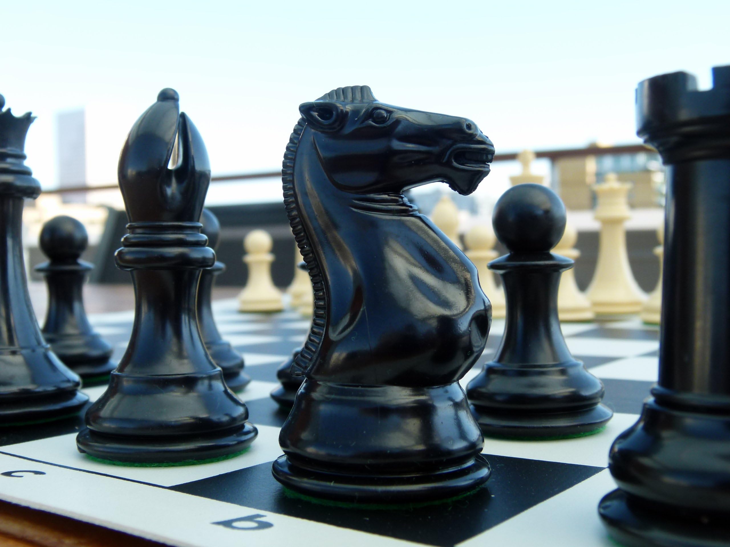 Quadruple Weight Tournament Chess Game Set - Chess Board Game with Staunton Ivory Chess Pieces, Black Vinyl Chess Board and Chess Strategy Guide
