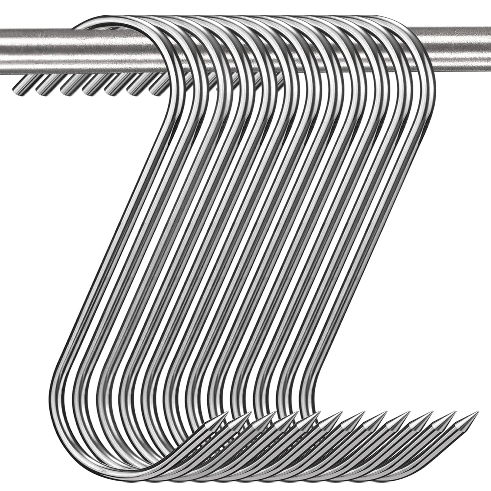 Photo 1 of 12 Pcs Meat Hooks, 5 Inch Butcher Hooks Stainless Steel (4MM Diameter), S Shaped Meat Processing Hooks for Hanging Bacon, Sausage, Hunting Smoking Ribs, Drying, Grillling BBQ For Kitchen, Market