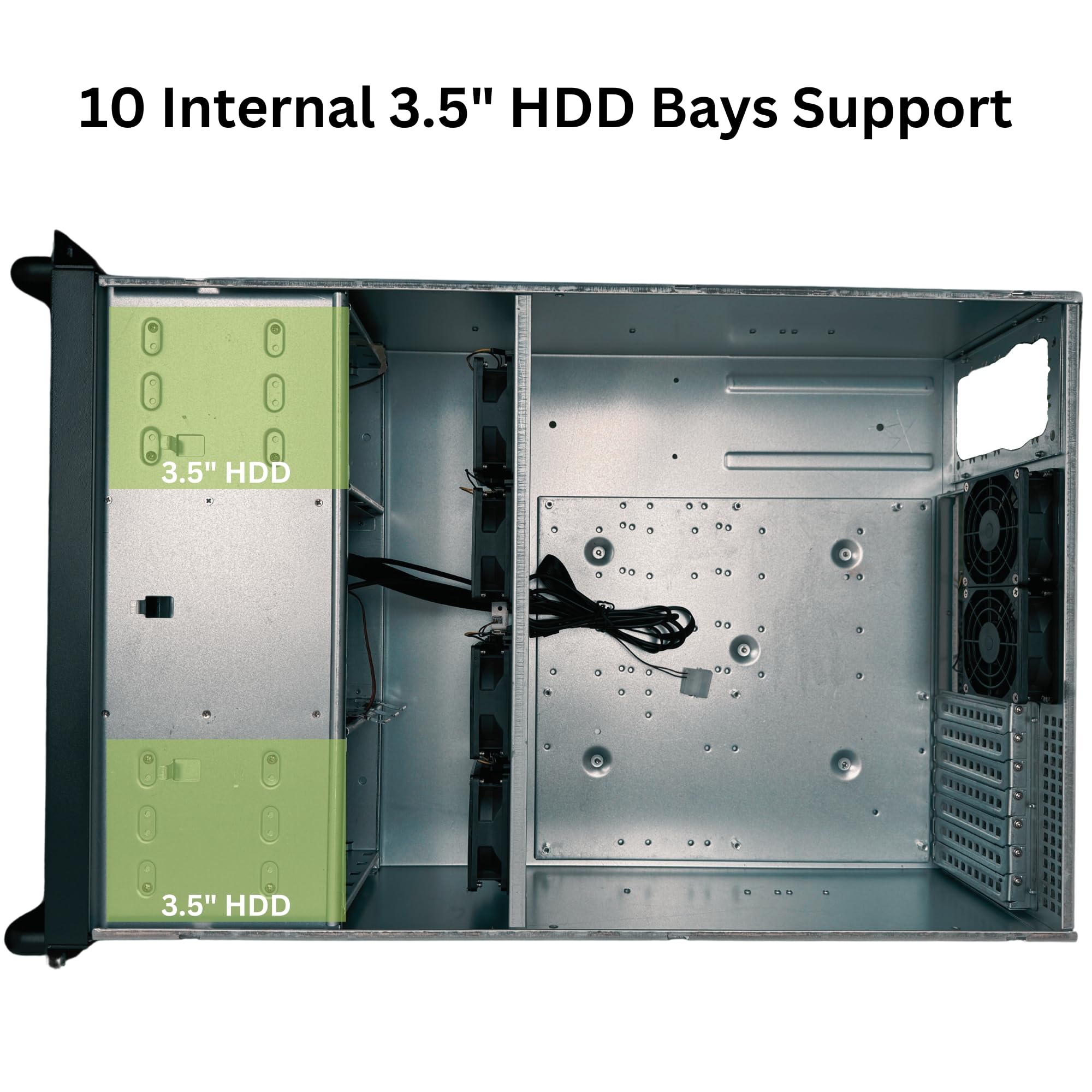 4U Server Chassis, Rackmount Server Case; 13x HDD Bays (10x3.5 & 3x5.25); E-ATX/CEB/EEB/ATX Motherboards; Fan: Front 2X 120mm, Mid 4X 80mm, Rear 2X 80mm; Front Lock, Size:16.8X 7.0X 25.0
