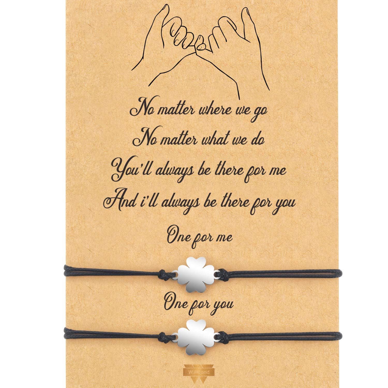 WILLBOND 2-Piece Pinky Promise Bracelets Friendship Couple Distance Matching Graduation Bracelet Bohemia (Lucky Clover)