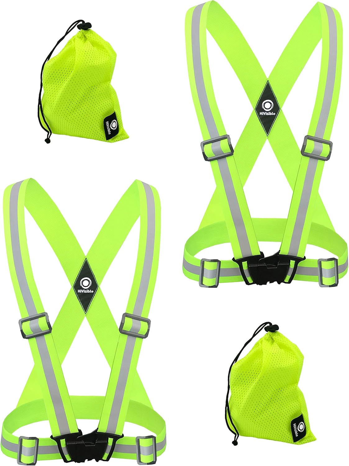Reflective Vest with Reflective Bands - Reflective Running Gear for Men and Women for Night Running, Biking, Walking. Reflective Running Vest, Safety Straps, Reflector Strips (Green Vest + 4 Bands) : Sports & Outdoors