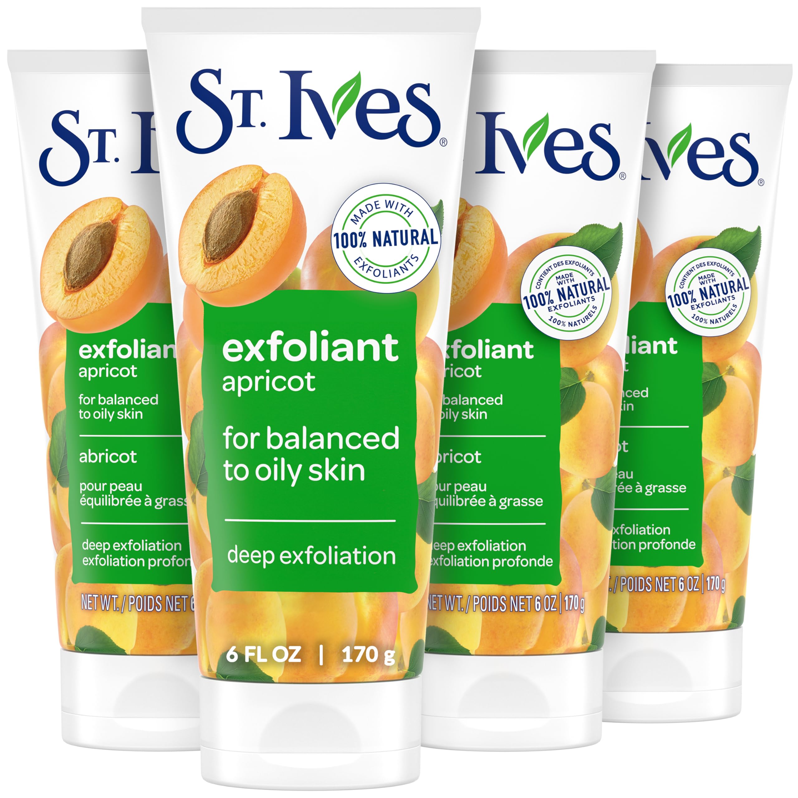 Photo 1 of St. Ives Fresh Skin Apricot Face Scrub, Deep Exfoliator Skin Care for Clean, Glowing Skin, Oil-free Facial Scrub Made with 100% Natural Exfoliants, 6 oz, 4 Pack