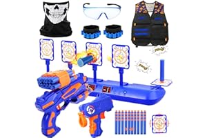 FIBEVON Shooting Target for Nerf Gun, Kids Practice Electronic Targets Set w/Blaster, Vest, Glasses, Bandanas, Wristbands and Foam Darts, Ideal Toy Gift for Boys, Girls Aged 6-13