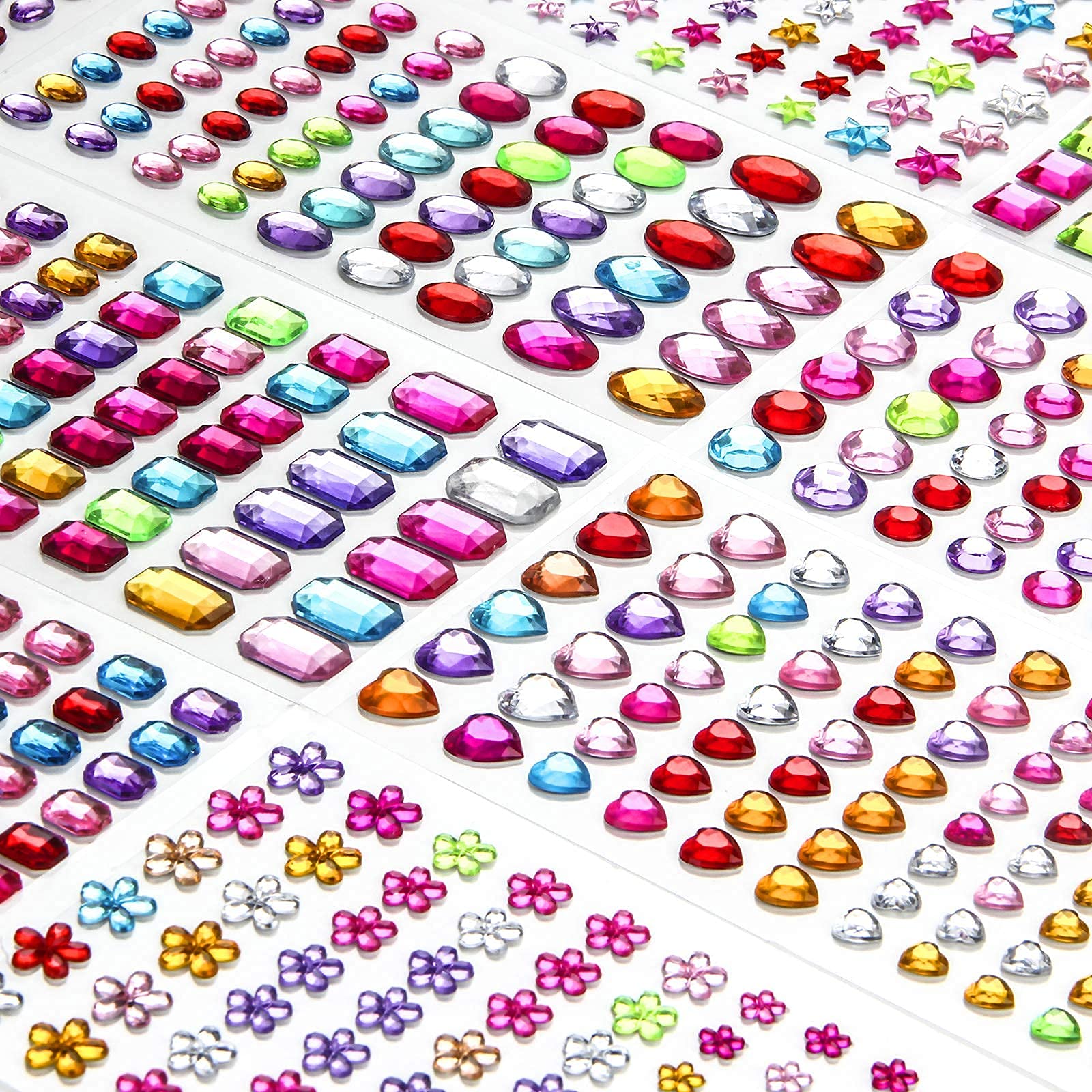 Photo 1 of 1200+ PCS Self Adhesive Gems Stickers,14 Sheets Rhinestone Stickers for DIY Craft,8 Shapes Sparkle Jewels for Nail Body Makeup Festival