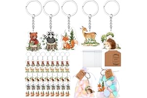 Wettarn 50set Baby Shower Favors Party Favors Woodland Animals Keychain with Organza Bags Thank You Kraft Tags and Rope for Guests Girls Boys Baby Shower Birthday Party Supplies