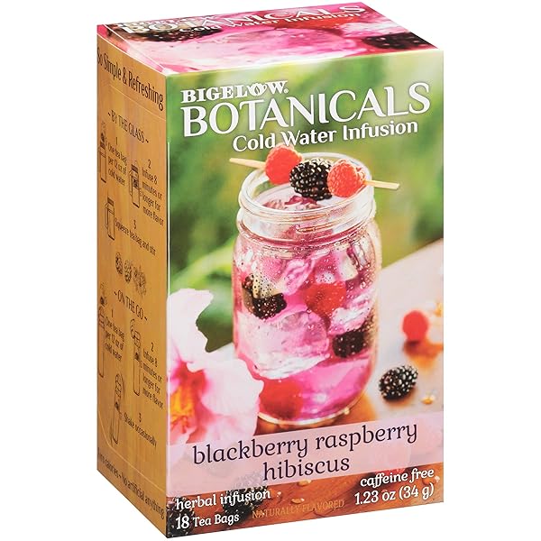BIGELOW BOTANICALS COLD WATER INFUSION BLACKBERRY RASPBERRY HIBISCUS HERBAL TEA, CAFFEINE FREE TEA WITH BLACKBERRY AND RASPBERRY FLAVOR, 18 COUNT BOX (PACK OF 6), 108 TOTAL TEA BAGS