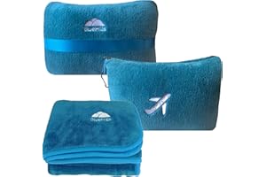 BlueHills Travel Blanket Pillow in Mini Soft Case Premium Plush Airplane Blanket in Soft Bag Compact Pack with Luggage Belt a
