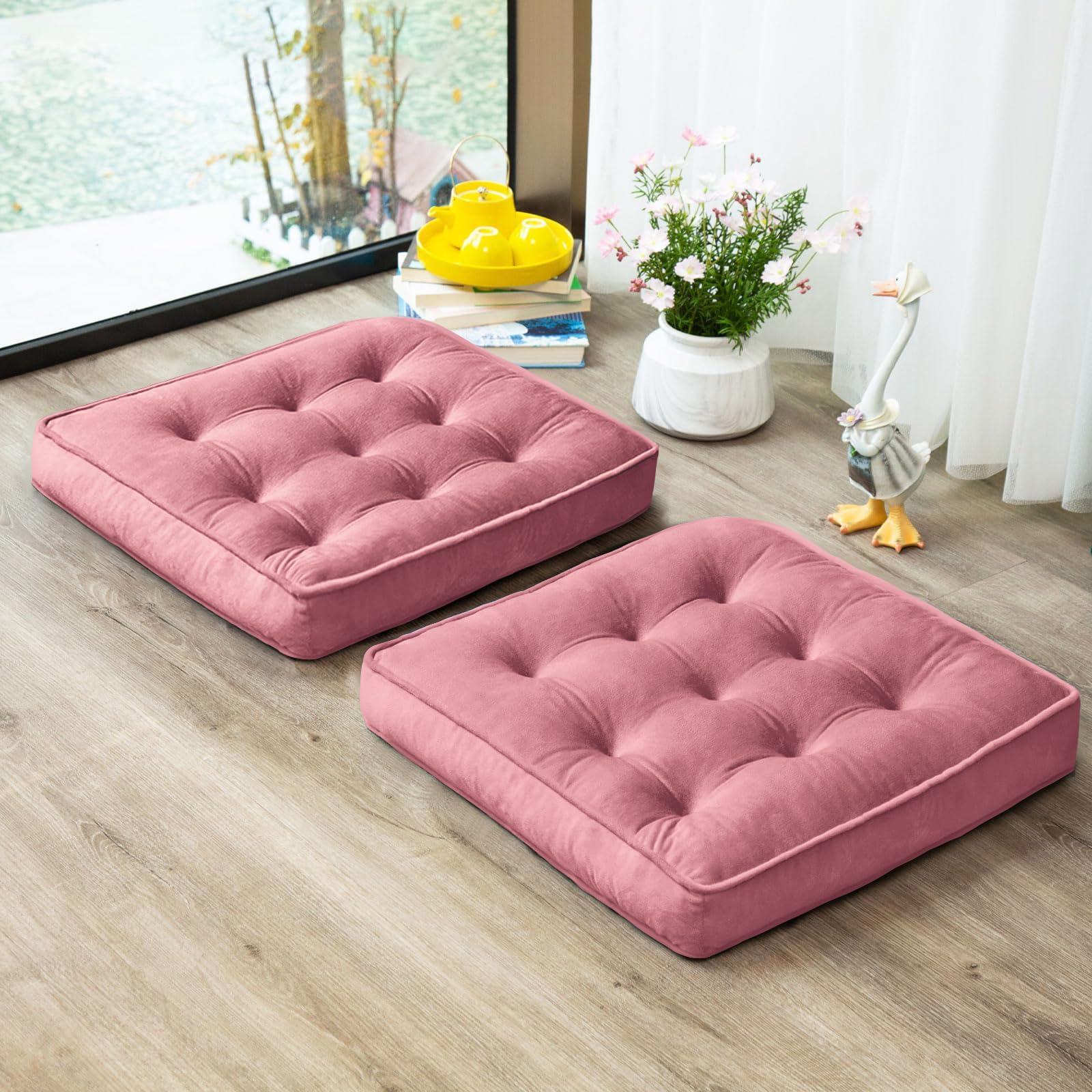 Photo 1 of 1 MIDDLE ONE Floor Pillow Set of 2, Memory Foam Meditation Cushion, Floor Cushions for Adults Sitting, Large Square Seat Cushions for Yoga, Living Room, 20x20 Inch (Pink)